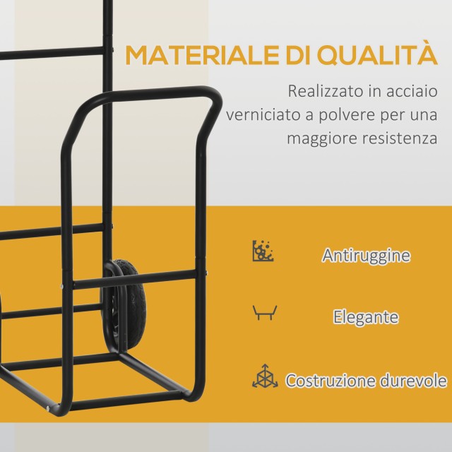 Outsunny Steel Log Cart με 2 ρόδες για εσωτερικούς και εξωτερικούς χώρους, 77x42x105cm, Μαύρο