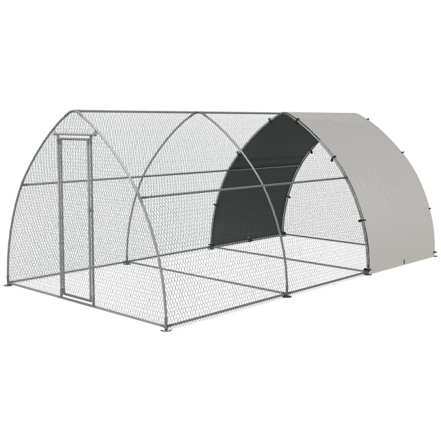 PawHut Steel Chicken Run για 14-18 ζώα με πόρτα που κλειδώνει, 3x5,6x2,2 m, ασημί D51-411V02SR