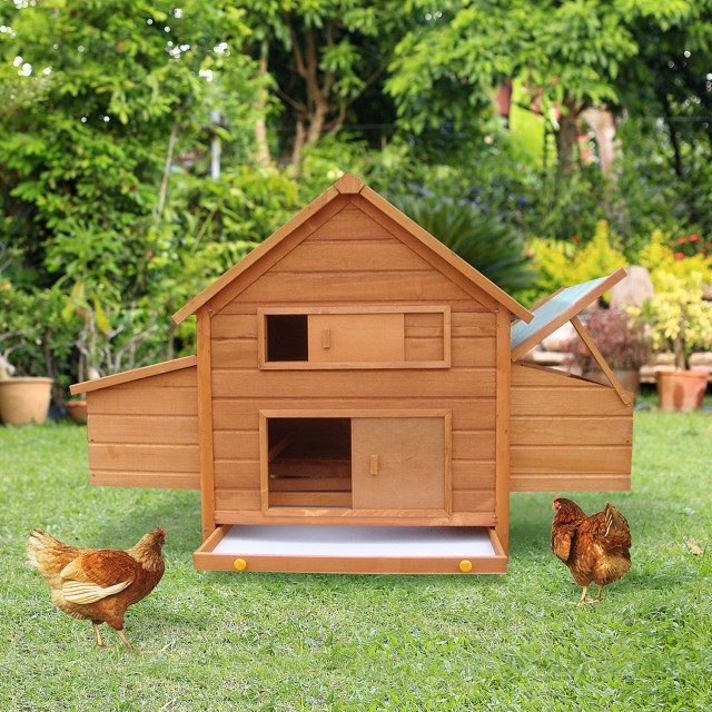 PawHut Garden Chicken Coop Κλουβί κοτόπουλου σε έλατο, ξύλο και πράσινο, 160x98,5x107 cm