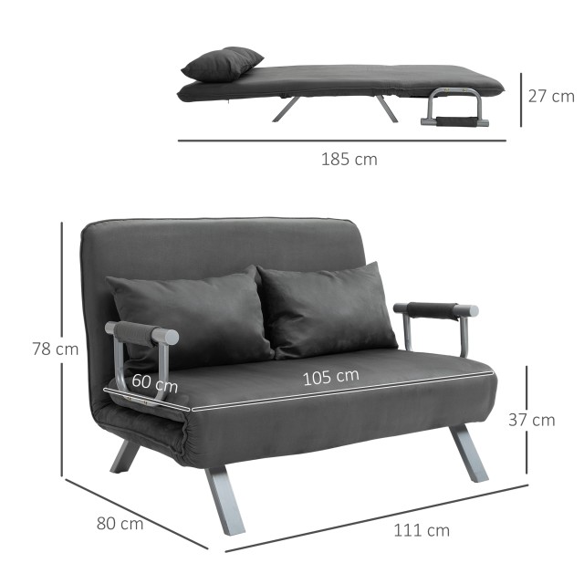 HOMCOM μονός καναπές-κρεβάτι από συνθετικό δέρμα και ατσάλι με ρυθμιζόμενο κάθισμα σε 5 θέσεις, 105x80x78 cm, γκρι