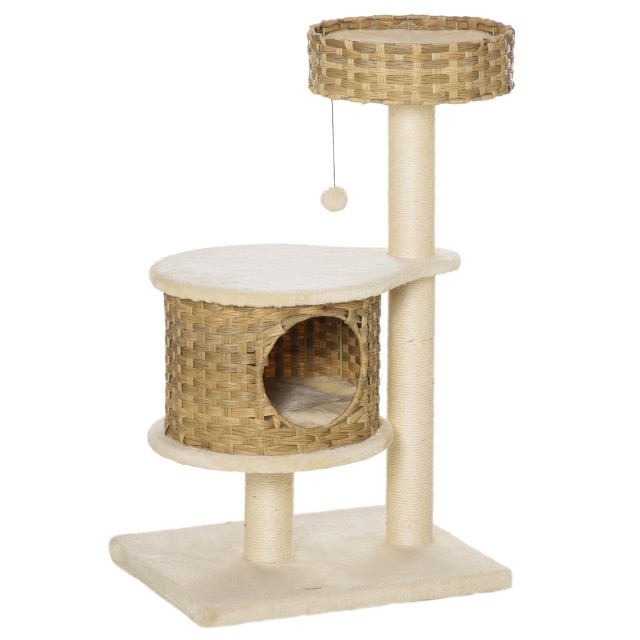 PawHut Scratching Post Tree για ενήλικες γάτες και γατάκια από ρείθρο 95 cm και σπίτι για γάτες σε Rattan και Πολωνούς στο Sisal