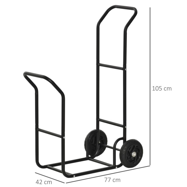 Outsunny Steel Log Cart με 2 ρόδες για εσωτερικούς και εξωτερικούς χώρους, 77x42x105cm, Μαύρο