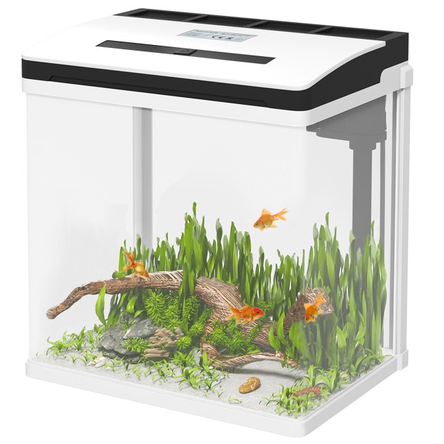 PawHut 13L Aquarium με φωτισμό LED με οπές αερισμού, σε HD Glass και ABS, 29L x 20D x 30,5H cm D61-004V90WT