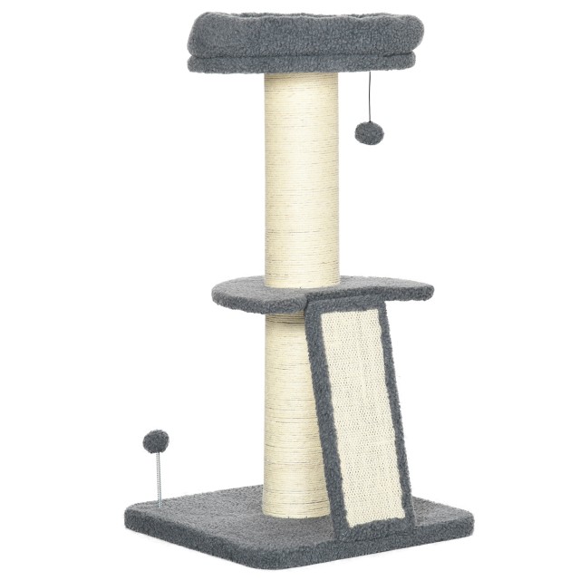 PawHut Cat Scratching Tower with Balls and Perches, Chipboard, Sisal and Faux Lambswool, 48x48x92 cm D30-552V00CG