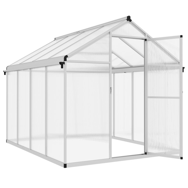 Θερμοκήπιο Outsunny Polycarbonate Garden με Παράθυρο, Πόρτα με Κλειδαριά και Υδρορροή, 2,5x2x2m