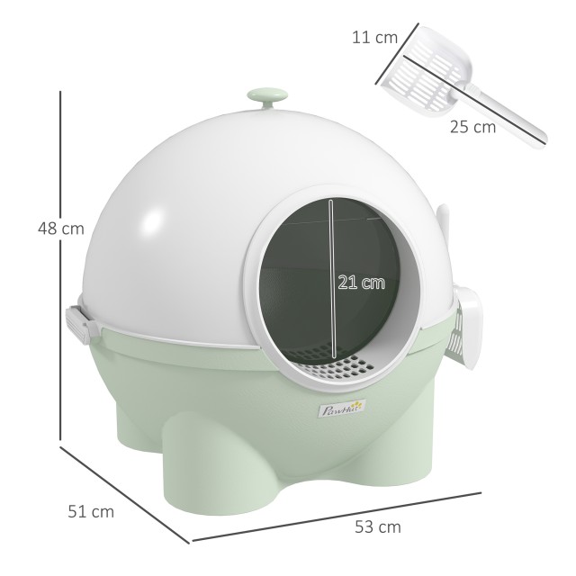 PawHut Litter Cat 4kg max με PP και PC Scoop, 53x51x48cm, Λευκό και Πράσινο D31-081V00GN