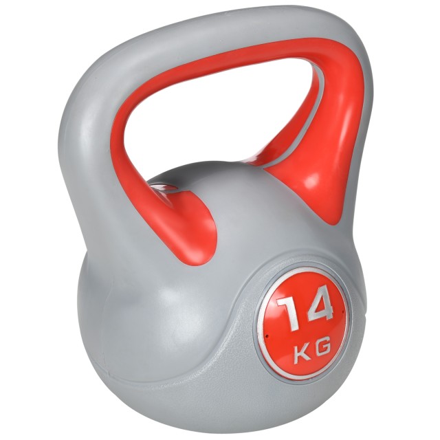 SPORTNOW Kettlebell 14kg σε PU και Sand με επίπεδη βάση και λαβή για Deadlifts, Squats και Lifts, 26x18x32 cm, Κόκκινο A91-255V06RD