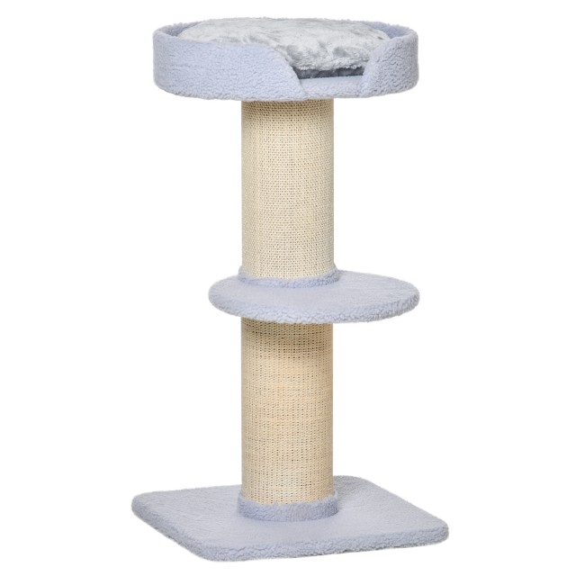 PawHut Cat Scratching Post με κρεβάτι, βελούδινο κάλυμμα και στύλο Sisal, 45x45x91cm, γαλάζιο