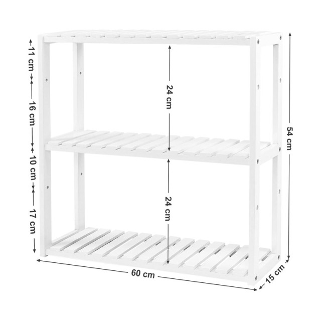 Ξύλινη Ραφιέρα από Μπαμπού με 3 Ρυθμιζόμενα Ράφια 60 x 15 x 54 cm Songmics BCB13W - 12 άτοκες δόσεις και 5% cash back