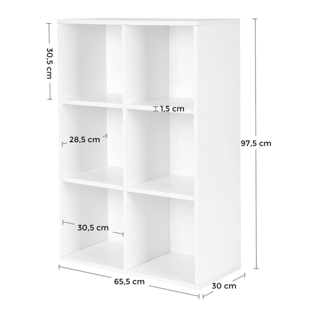 Ξύλινη Βιβλιοθήκη με 6 Ράφια 65.5 x 30 x 97.5 cm Χρώματος Λευκό VASAGLE LBC203D - 12 άτοκες δόσεις και 5% cash back