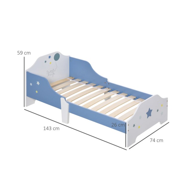 Ξύλινο Χαμηλό Μονό Παιδικό Κρεβάτι 143 x 74 x 59 cm για Στρώμα 140 x 70 x 5-10 cm HOMCOM 311-021