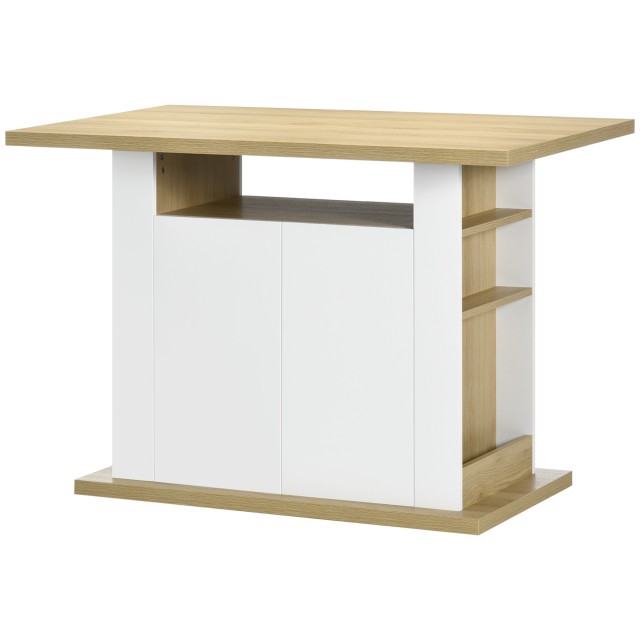 HOMCOM Kitchen Island για 4-6 άτομα με ντουλάπια και ανοιχτά ράφια, σε μοριοσανίδα, 110x70x75,5 cm, λευκό και χρώμα ξύλου 835-892V81AK