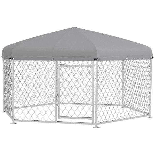 PawHut Large Dog Run με υφασμάτινη οροφή Oxford Proof UV, 2,1x1,85x1,5m, ασημί και γκρι D02-181V04SR