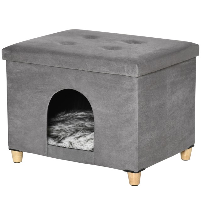 PawHut Cat House Pouf Σκαμπό ποδιών με επένδυση με αφαιρούμενο και πλενόμενο μαξιλάρι, γκρι