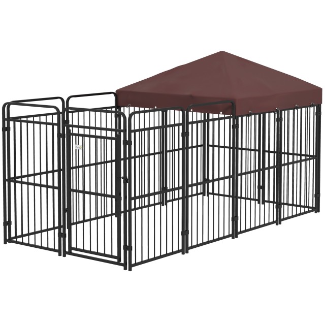 PawHut Outdoor Metal Dog Run with Roof, 282x121x159cm, Καφέ