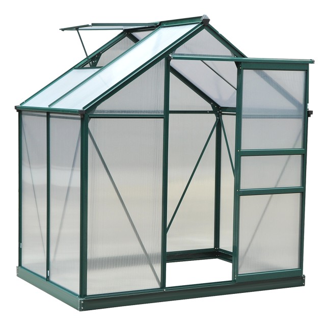 Outsunny Polycarbonate Garden Garden Anti UV 190x132x201cm, Φυτικό Θερμοκήπιο με σκελετό αλουμινίου, παράθυρο και συρόμενη πόρτα 845-057