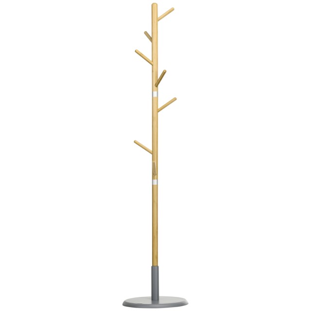 HOMCOM Coat Stand για διάδρομο από MDF και μπαμπού με 8 γάντζους και στρογγυλή βάση, Ø37,8x175,6 cm