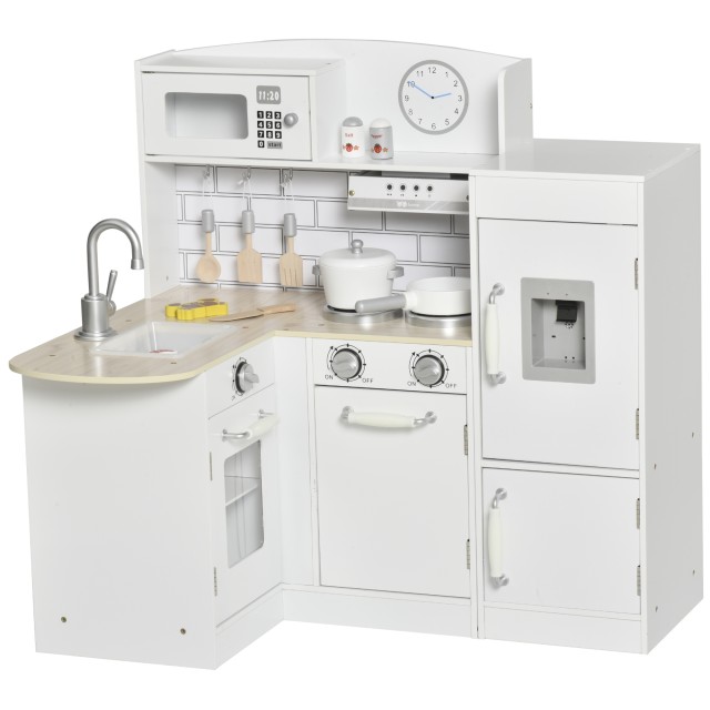 HOMCOM Wooden Play Kitchen for Children Et? 3+ - Λευκό