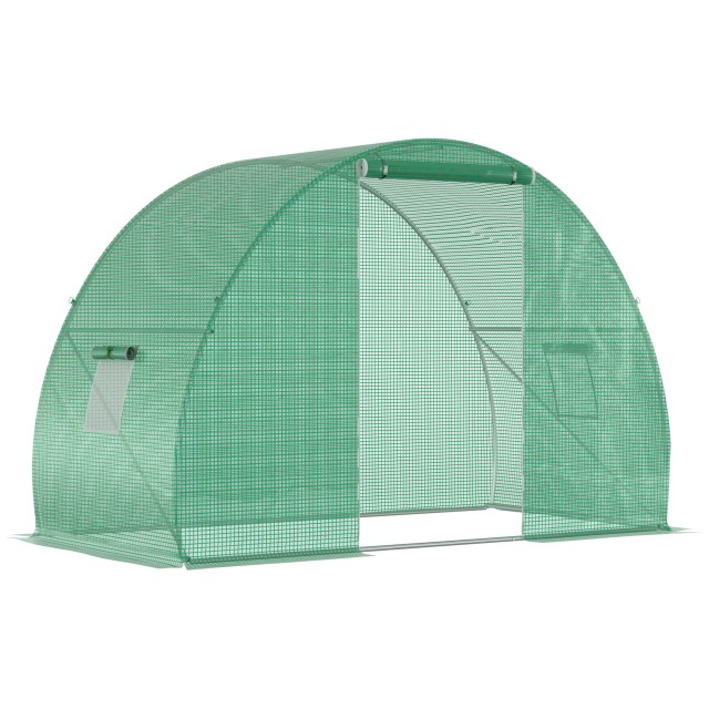 Θερμοκήπιο Outsunny Tunnel με Roll-up Door and Windows, PE Cover and Steel Construction, 150x300x200cm, Green