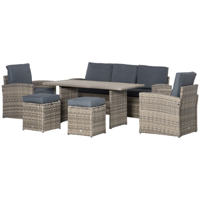 Outsunny Garden Lounge σε PE Rattan με 3θέσιο καναπέ, 2 πολυθρόνες, 2 σκαμπό και τραπέζι, γκρι